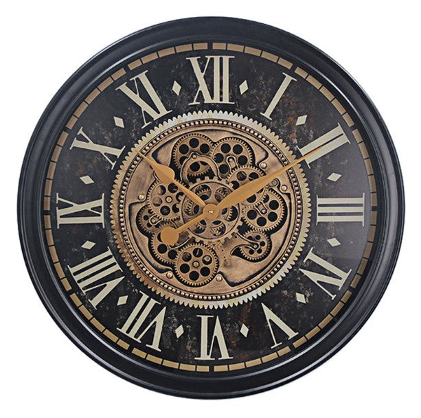 Black & Gold Cog Clock 66cm