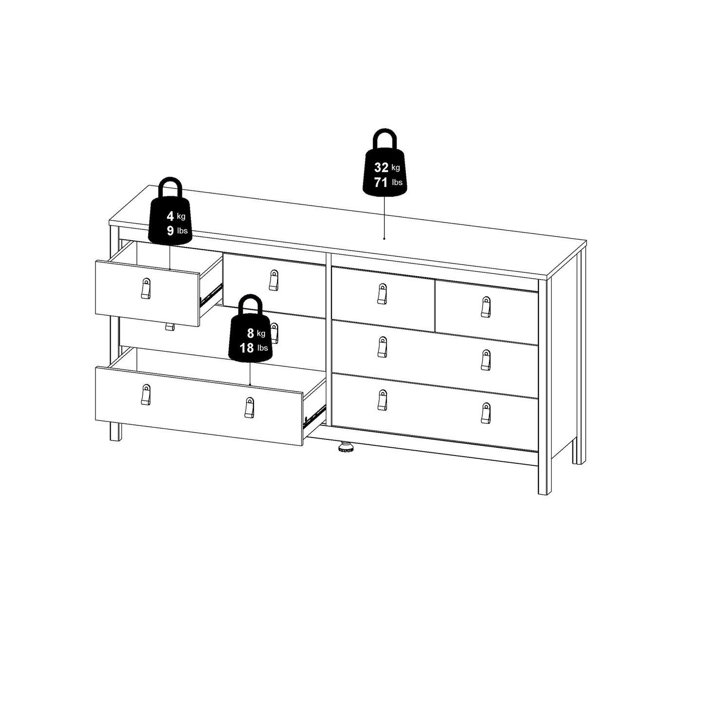 Barcelona Double Dresser 4+4 Drawers in Cashmere