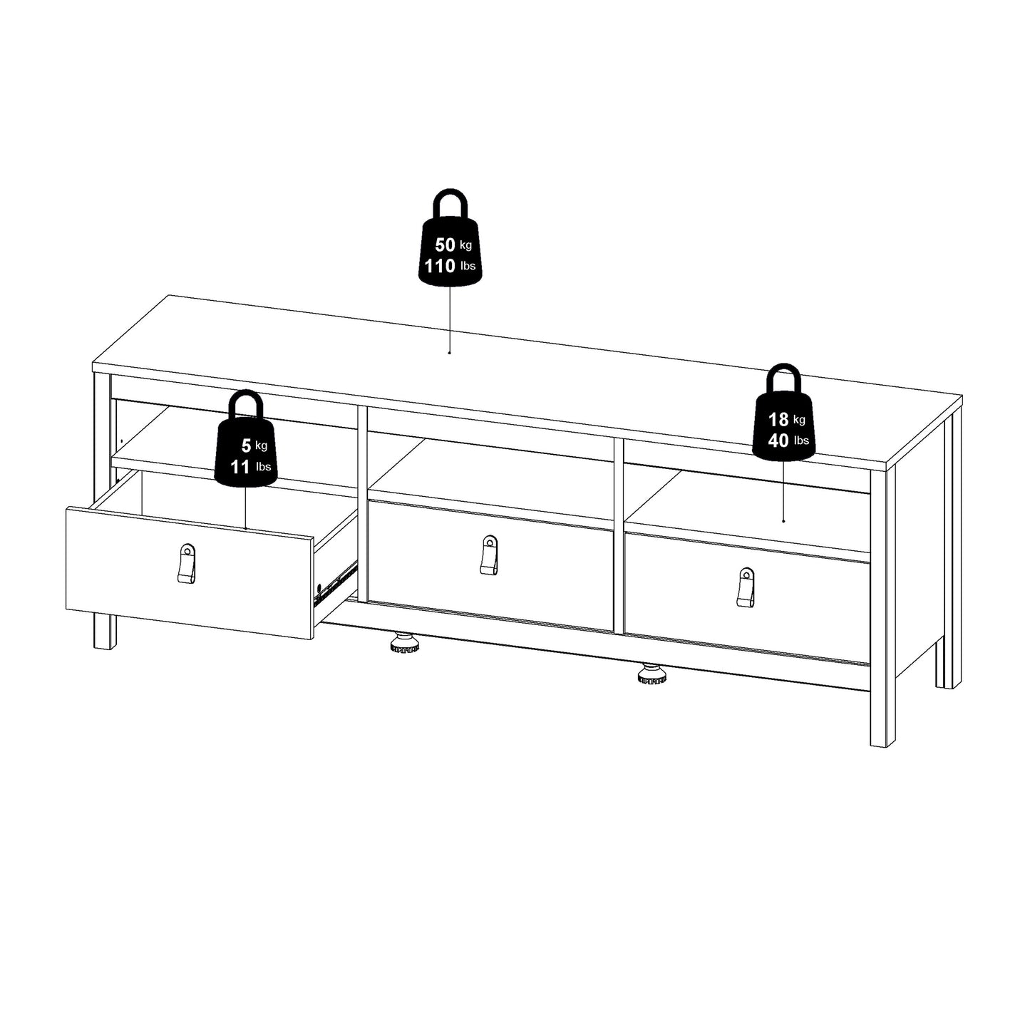 Barcelona TV Unit 3 Drawers in Jackson Hickory Oak