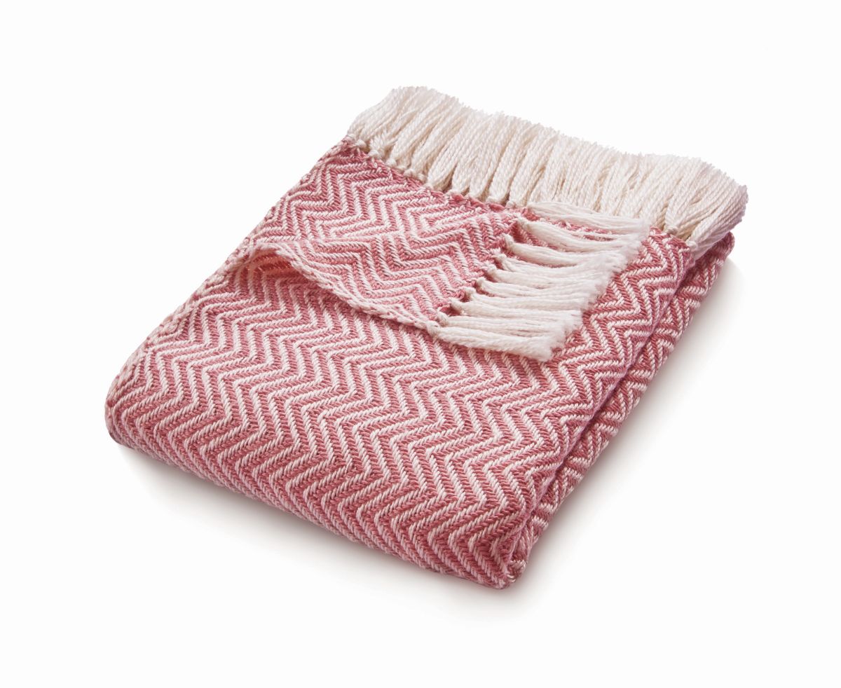 Hug Rug Woven Herringbone Throw Coral Pink