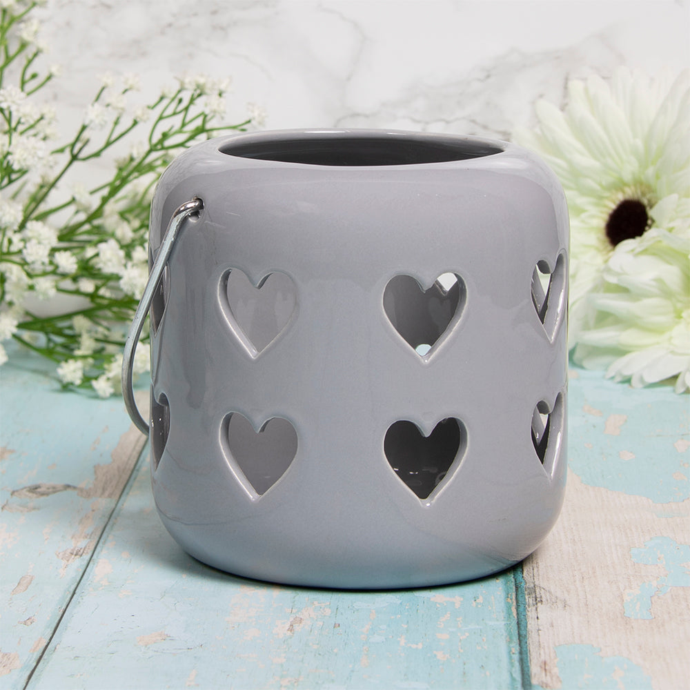 Grey Medium Heart Lantern