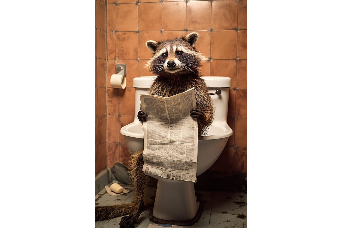Raccoon Reading Newspaper