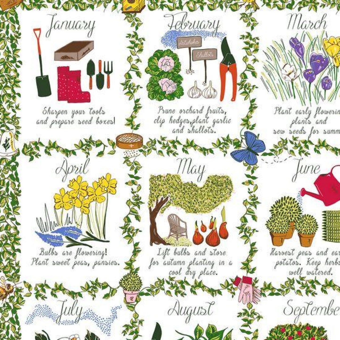 Gardeners Calendar Cotton Tea Towel