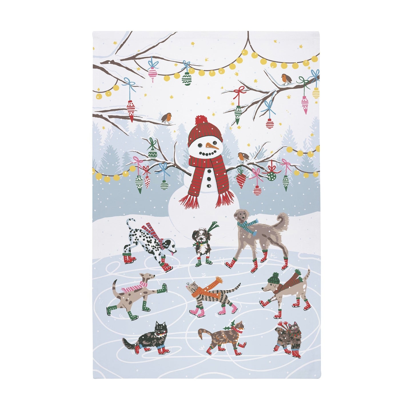 Christmas Ice Skating Animals Tea Towel - Cotton One Size