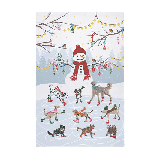 Christmas Ice Skating Animals Tea Towel - Cotton One Size