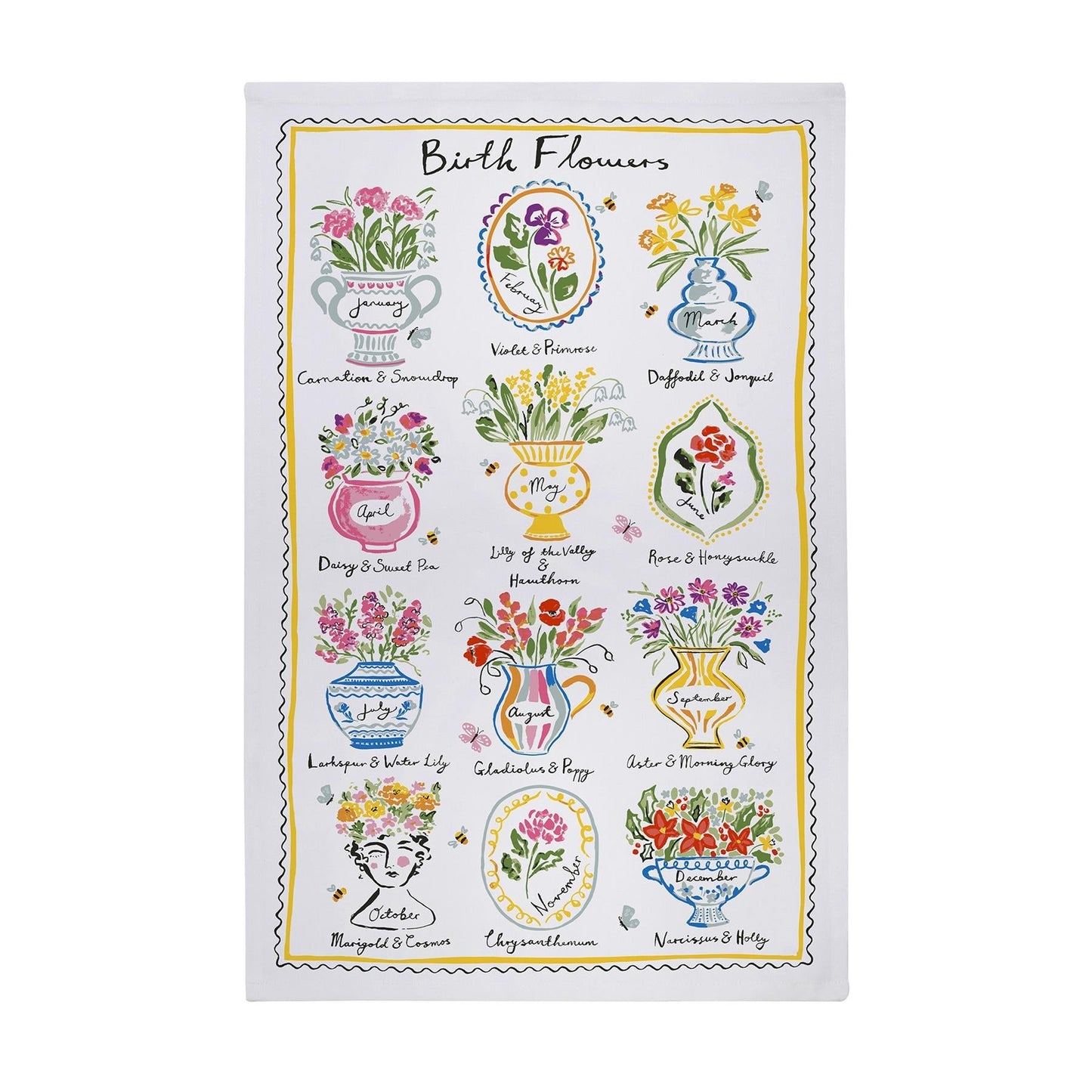Birth Flowers Cotton Tea Towel