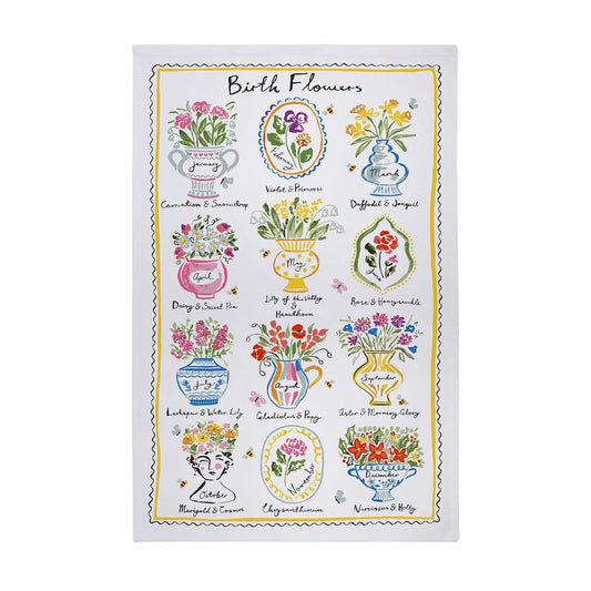 Birth Flowers Cotton Tea Towel