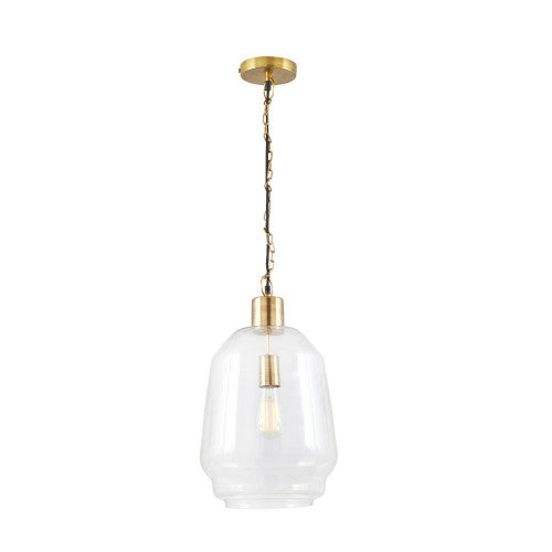 Fia Clear Glass and Antique Brass Chain Drop Pendant