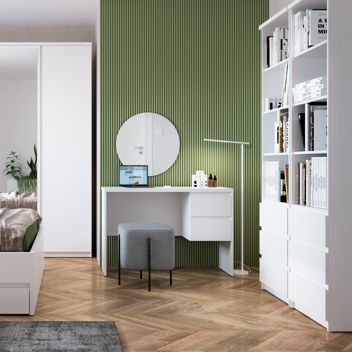 Fribo Tall 3 Drawer Bookcase in White