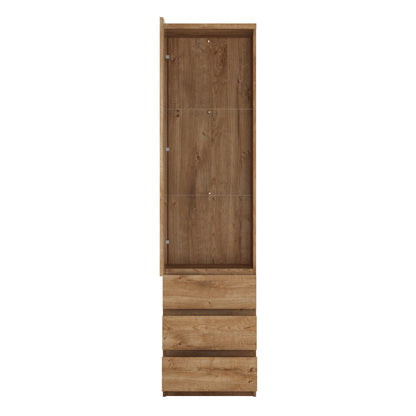 Fribo Tall Glazed Display Cabinet with 3 Drawers in Oak