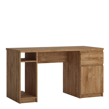 Fribo Twin Pedestal Desk with Drawer and Cupboard in Oak