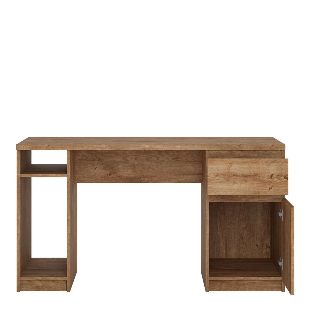 Fribo Twin Pedestal Desk with Drawer and Cupboard in Oak