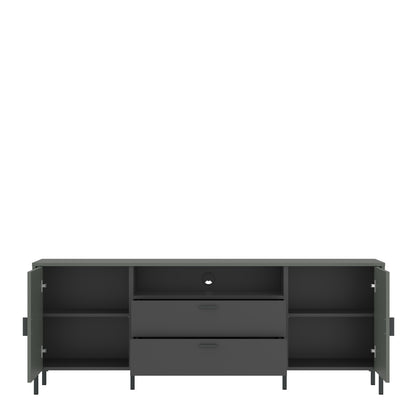 Arundel TV Cabinet 2 Door 2 Drawer wide High in Green/Grey