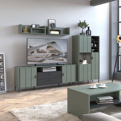 Arundel TV Cabinet 2 Door 2 Drawer wide High in Green/Grey