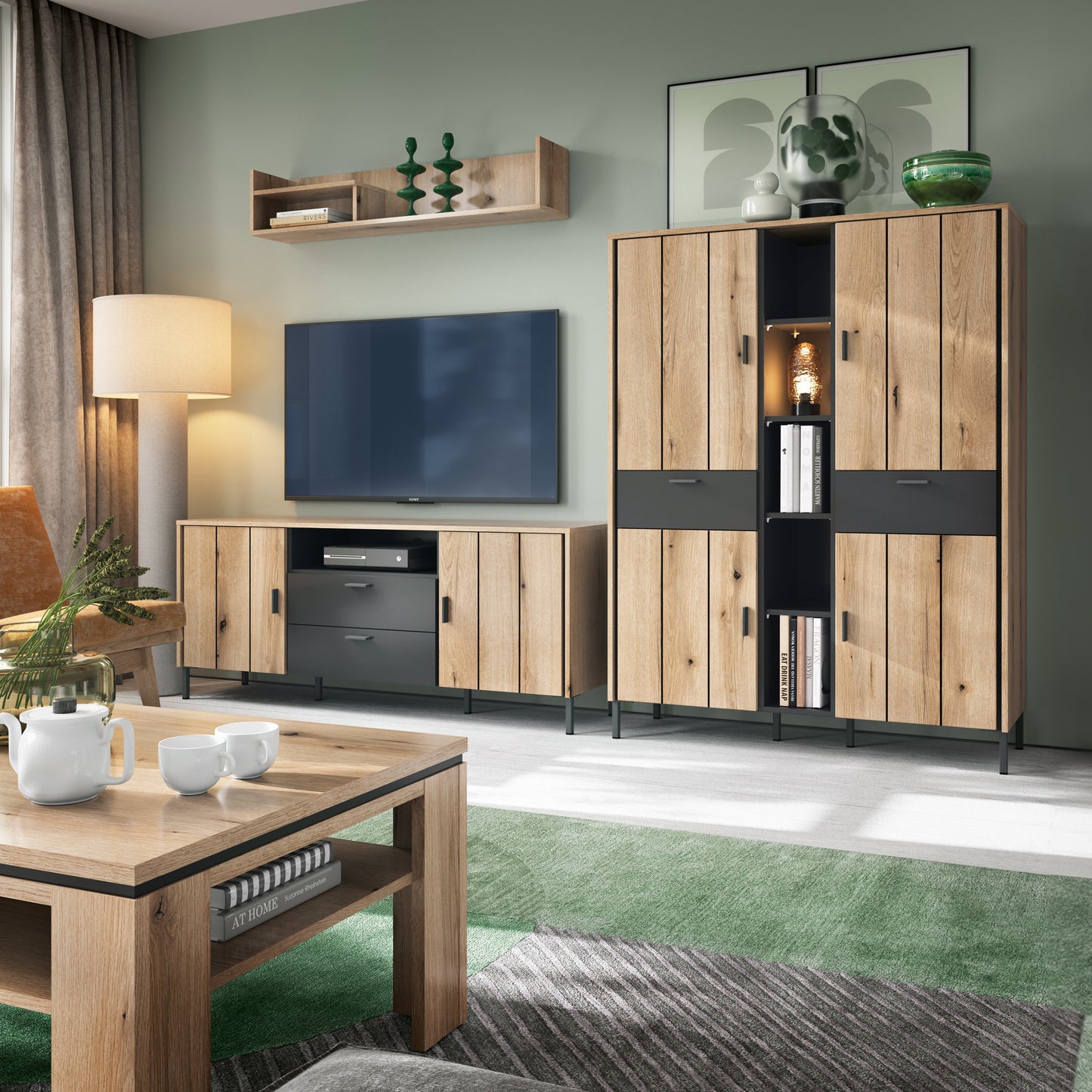 Arundel TV Cabinet 2 Door 2 Drawer Wide in Oak/Grey