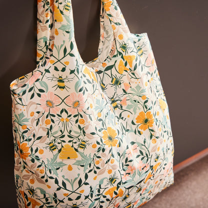 Bee Bloom Foldable Tote Bag Medium in Multicolour
