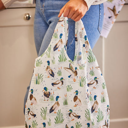 Farmhouse Ducks Foldable Tote Bag Medium in Sage