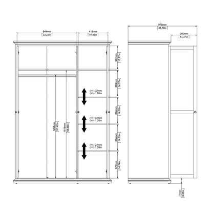 Paris Wardrobe with 3 Doors in Matt Grey