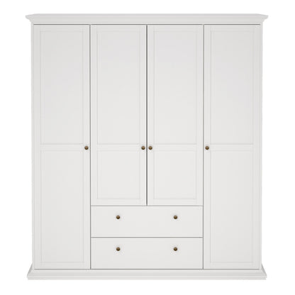 Paris Wardrobe with 4 Doors and 2 Drawers in White