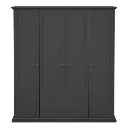 Paris Wardrobe with 4 Doors and 2 Drawers in Matt Grey