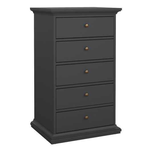 Paris Chest 5 Drawers in Matt Grey