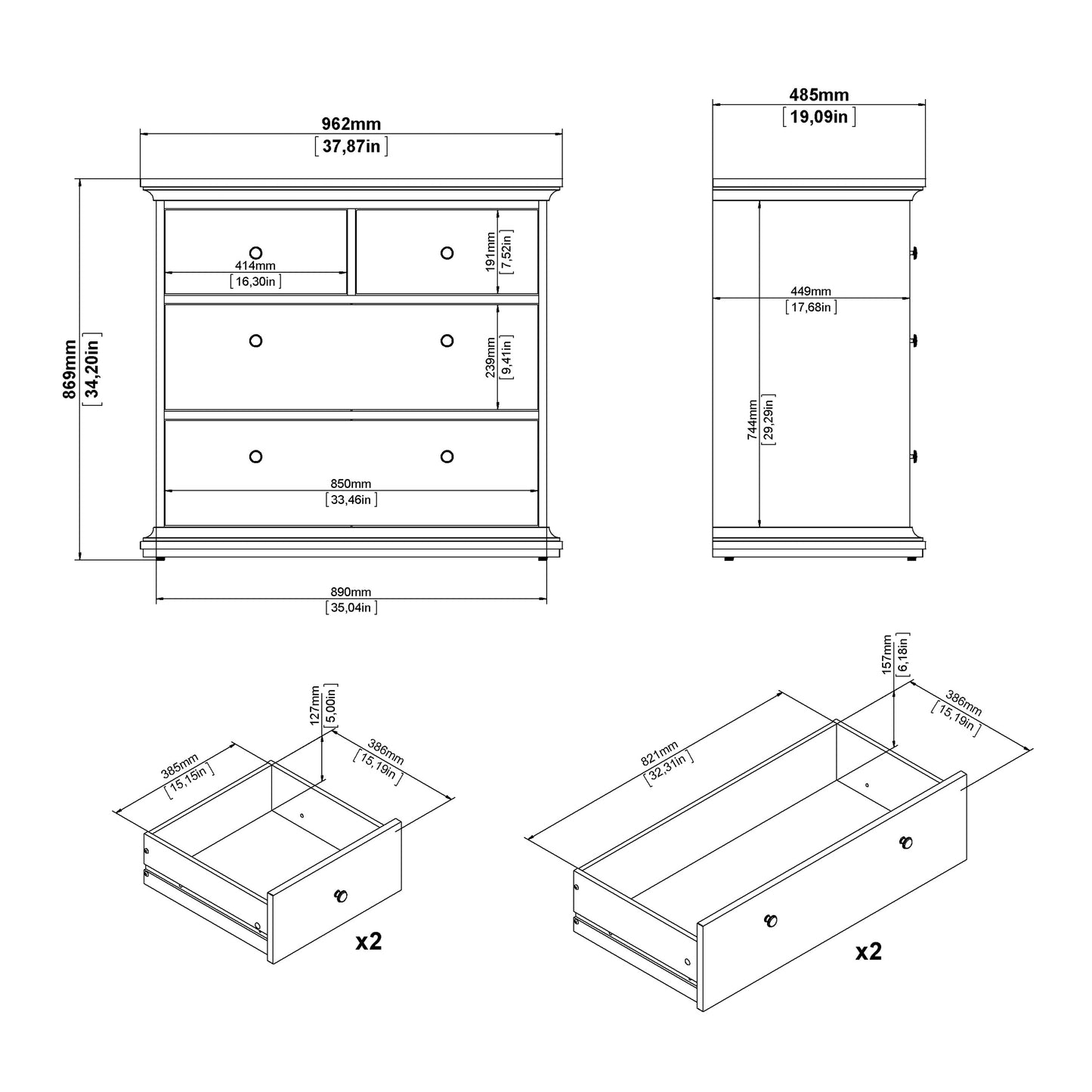 Paris Bedroom Package in Matt Grey