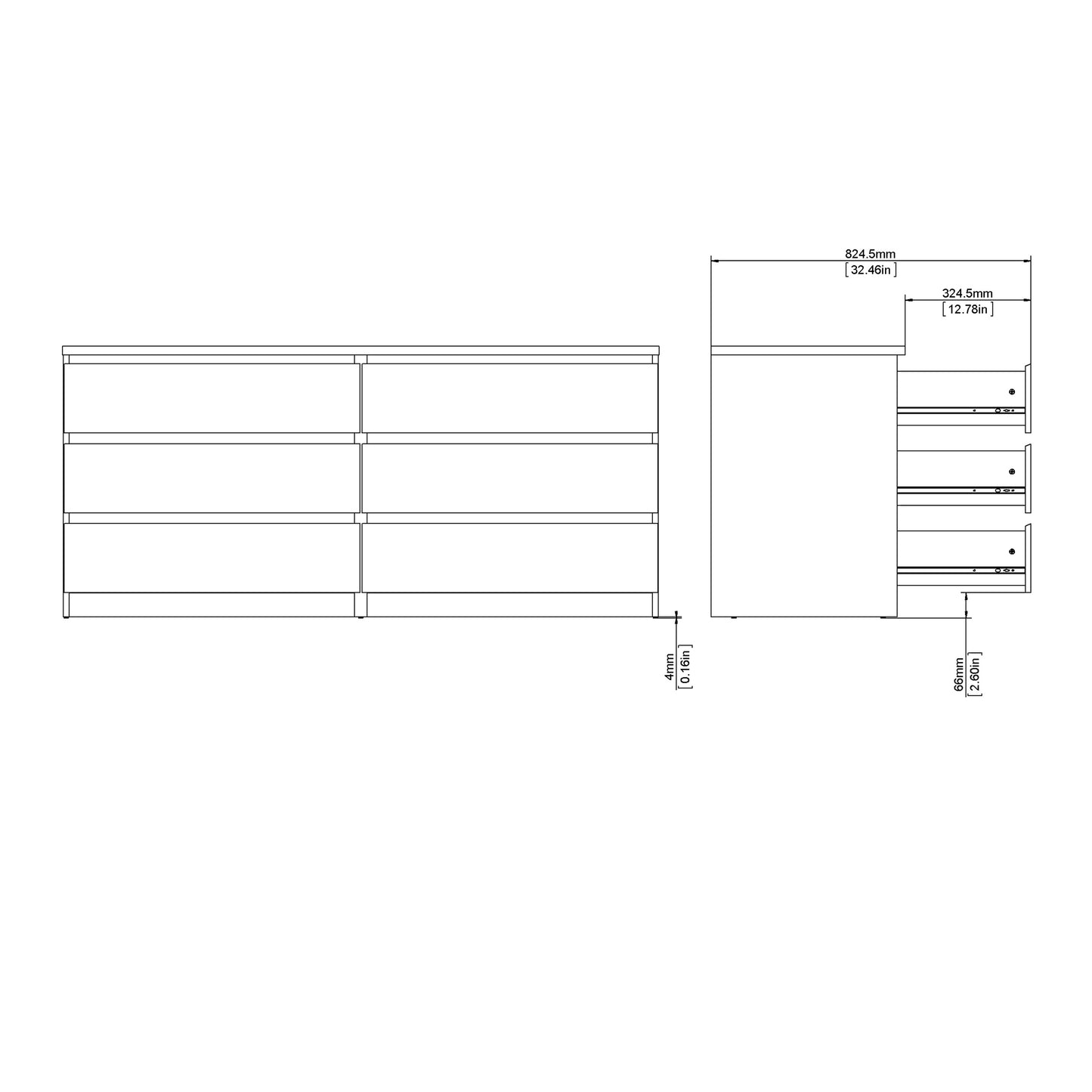 Naia Wide Chest of 6 Drawers (3+3) in Black Matt