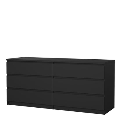 Naia Wide Chest of 6 Drawers (3+3) in Black Matt