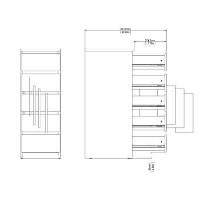 Naia Narrow Chest of 5 Drawers in Black Matt