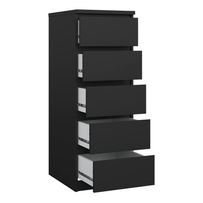 Naia Narrow Chest of 5 Drawers in Black Matt