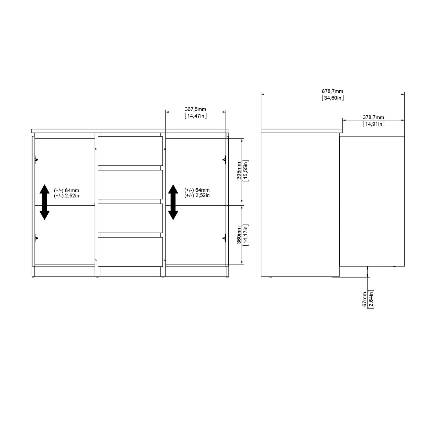 Naia Sideboard 4 Drawers 2 Doors in Black Matt