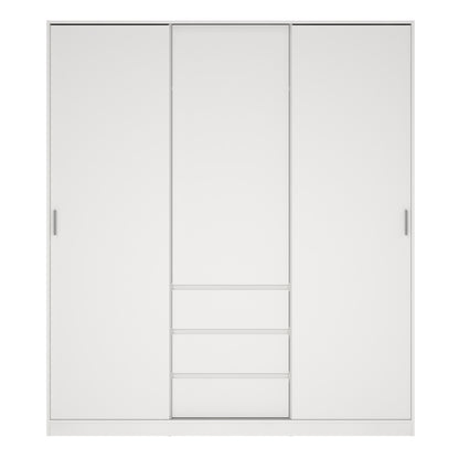 Naia Wardrobe with 2 Sliding Doors + 1 Door + 3 Drawers in White
