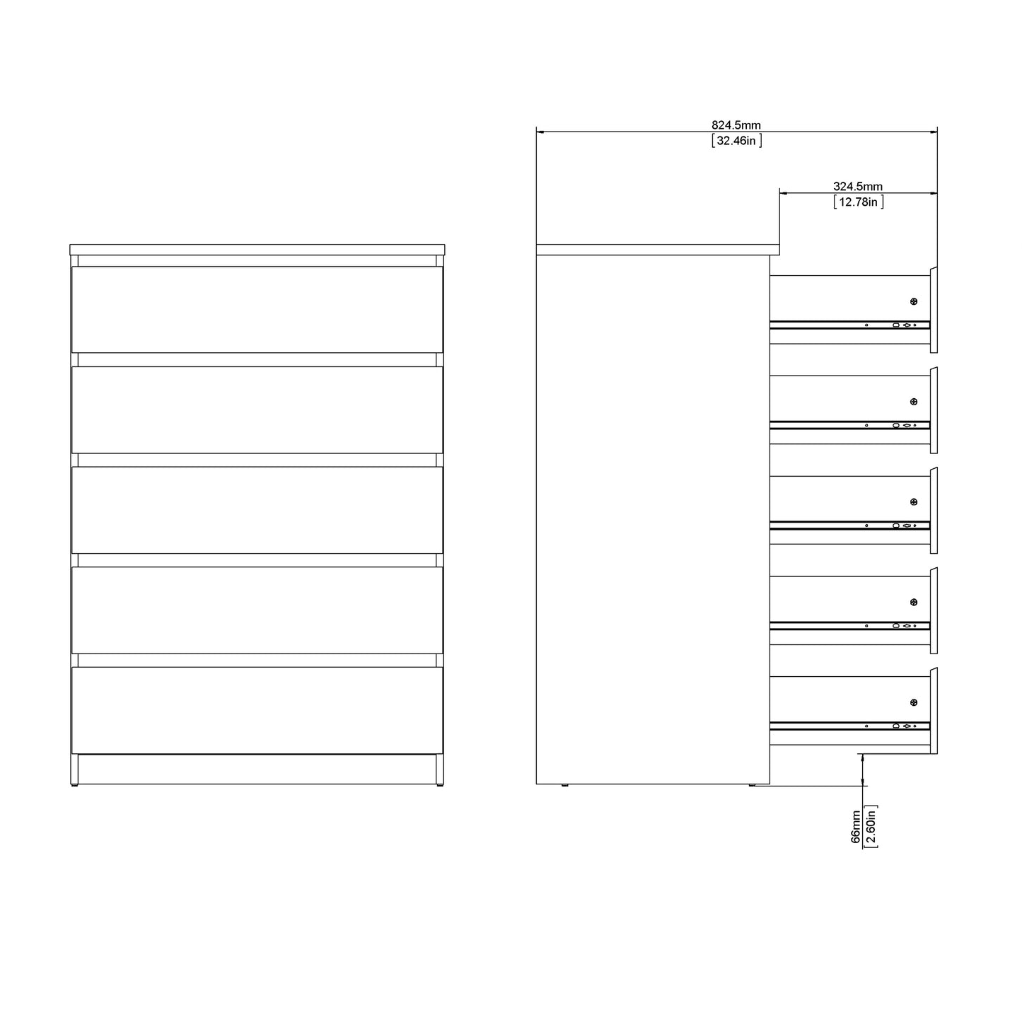 Naia Chest of 5 Drawers in White High Gloss
