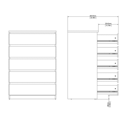Naia Chest of 5 Drawers in White High Gloss
