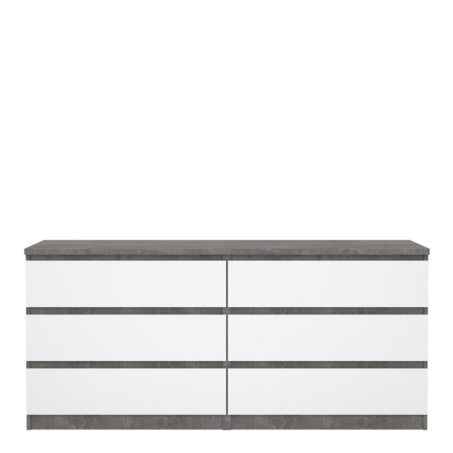 Naia Wide Chest of 6 Drawers (3+3) in Concrete and White High Gloss