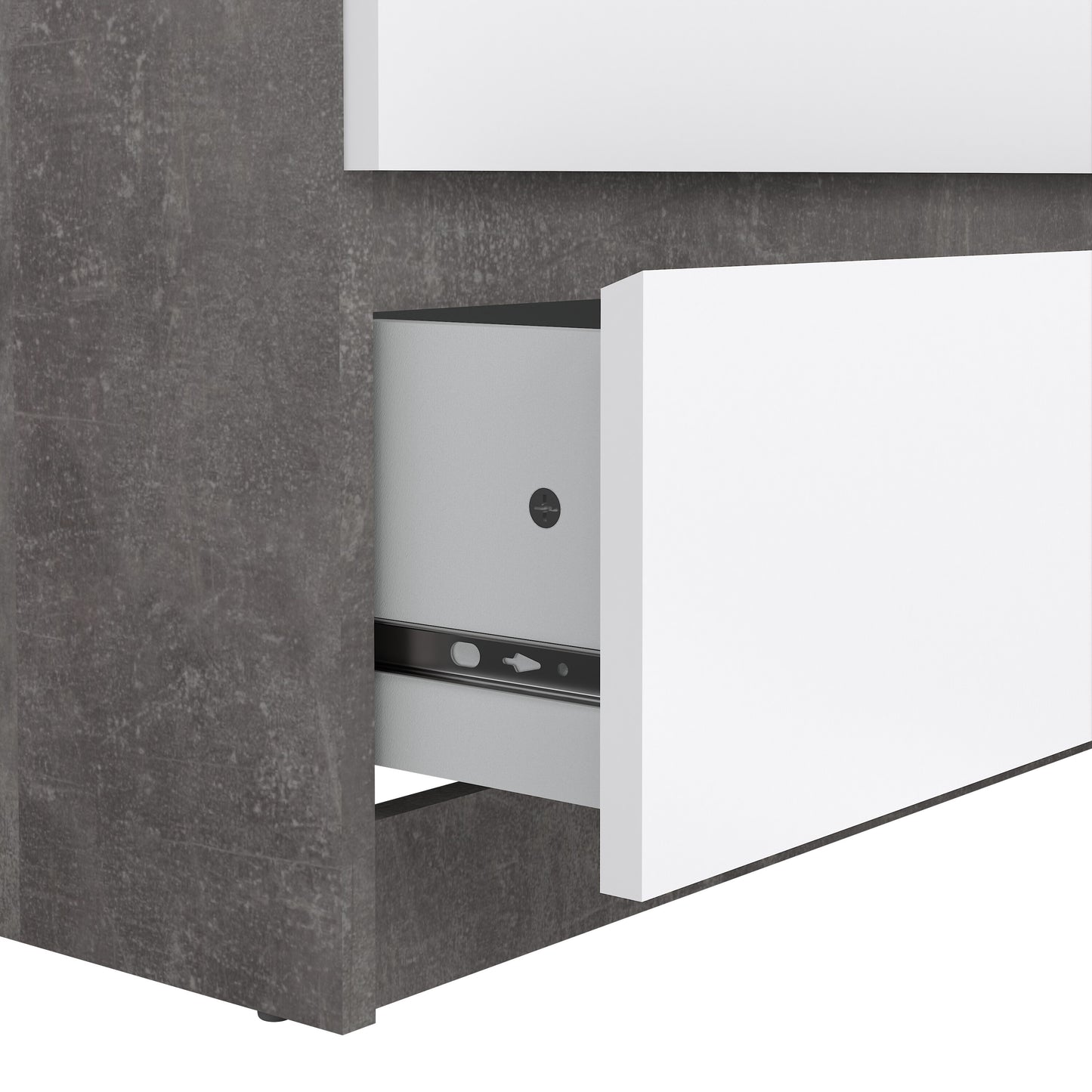 Naia Wide Chest of 6 Drawers (3+3) in Concrete and White High Gloss