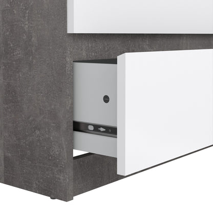 Naia Wide Chest of 6 Drawers (3+3) in Concrete and White High Gloss