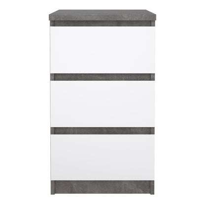 Naia Bedside 3 Drawers in Concrete and White High Gloss