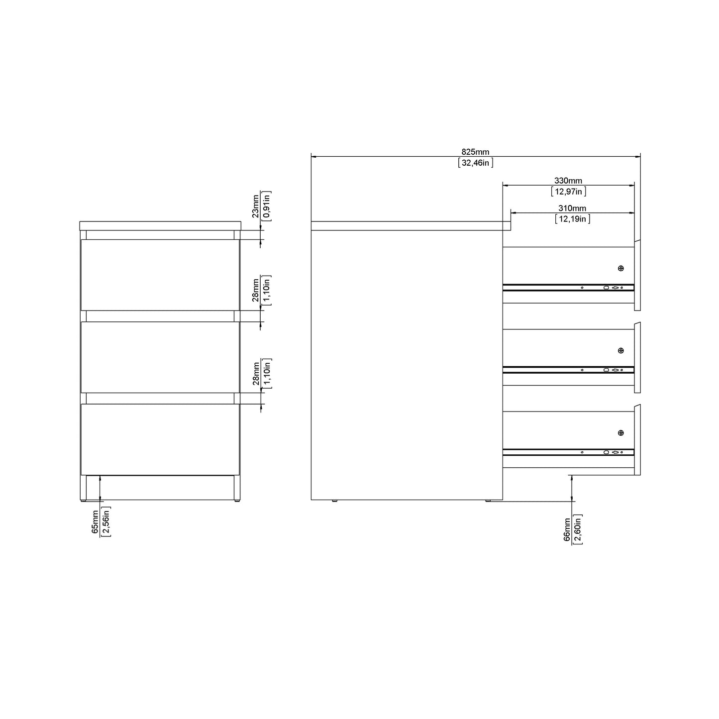 Naia Bedside 3 Drawers in Concrete and White High Gloss