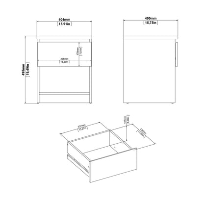 Naia Bedside 1 Drawer 1 Shelf in Concrete and White High Gloss