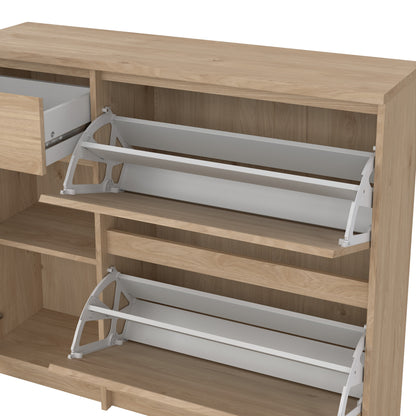 Naia Shoe Cabinet with 2 Flip Down Doors 1 Door and 1 Drawer in Jackson Hickory Oak