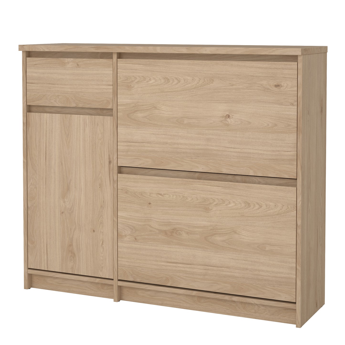 Naia Shoe Cabinet with 2 Flip Down Doors 1 Door and 1 Drawer in Jackson Hickory Oak
