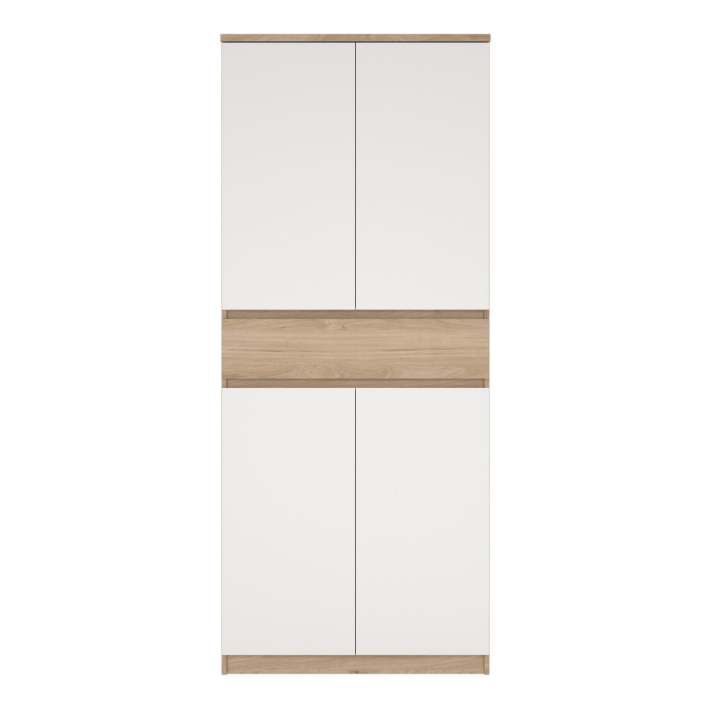 Naia Shoe Cabinet with 4 Doors 1 Drawer in Jackson Hickory Oak and White