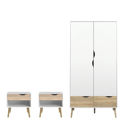 Oslo 3 Piece Bedroom Set in White & Oak