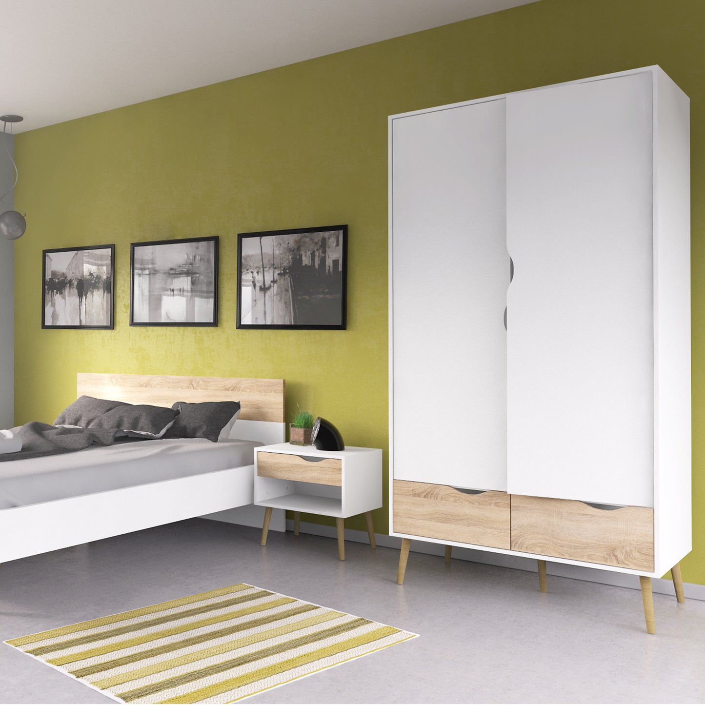 Oslo 3 Piece Bedroom Set in White & Oak