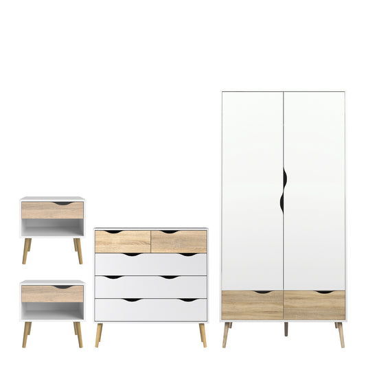 Oslo 4 Piece Bedroom Set in White & Oak