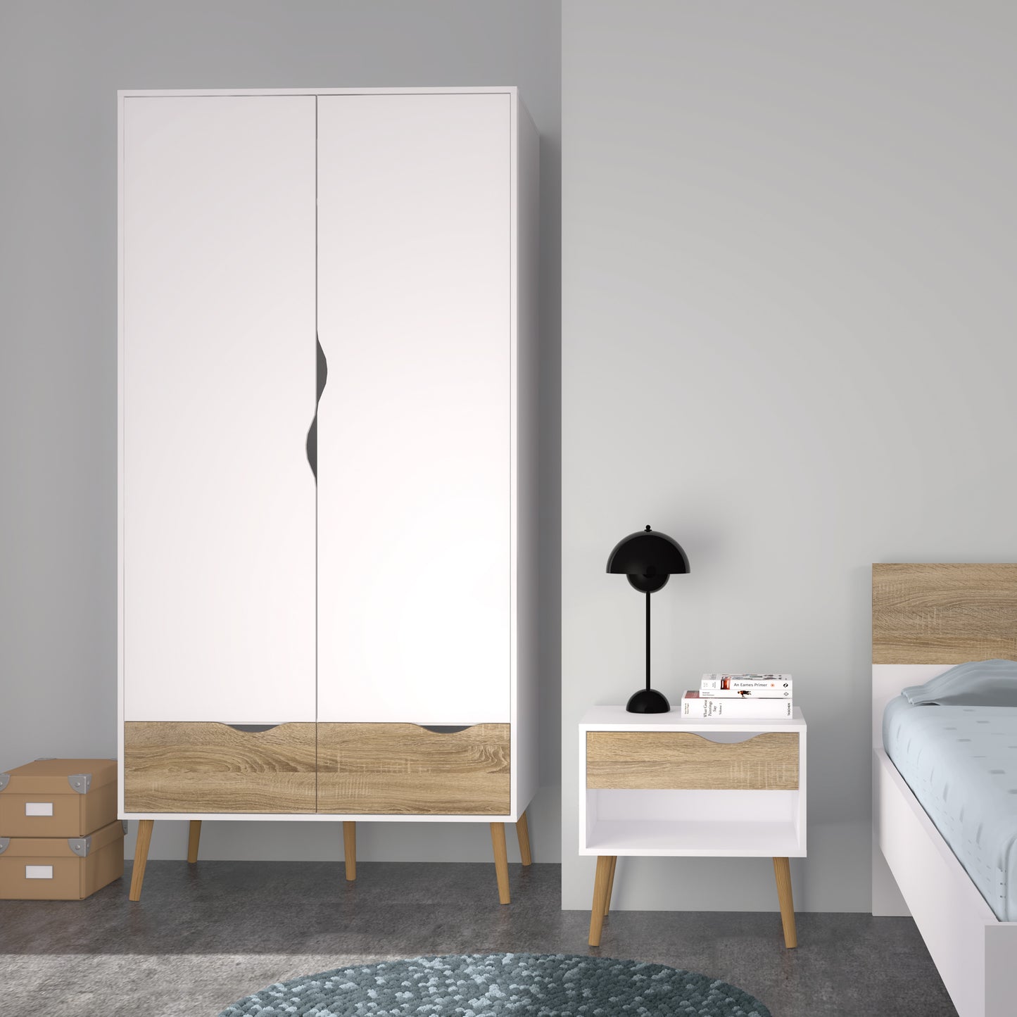 Oslo 4 Piece Bedroom Set in White & Oak