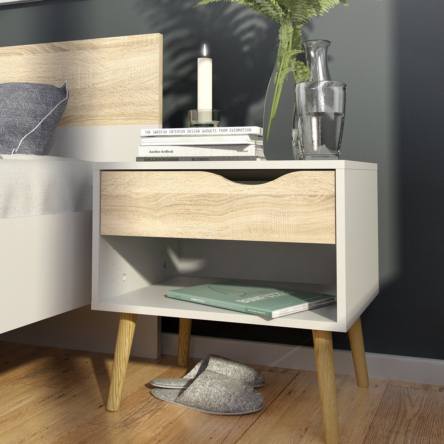 Oslo 4 Piece Bedroom Set in White & Oak