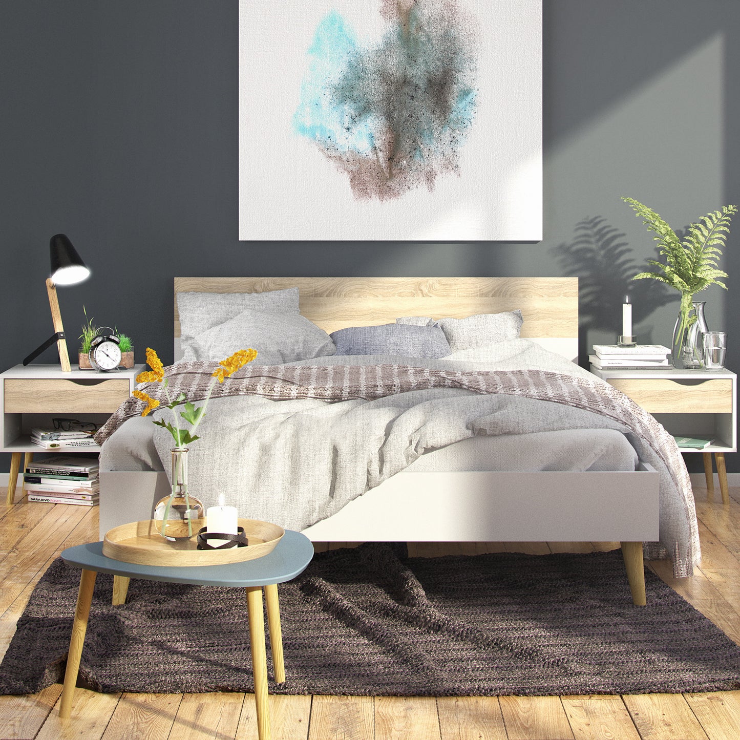 Oslo 3 Piece Bedroom Set in Dbl Bed White & Oak