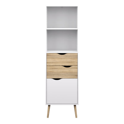 Oslo Bookcase 2 Drawers 1 Door in White and Oak